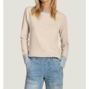 NEW DYLAN contrast rib raglan top in natural/sky